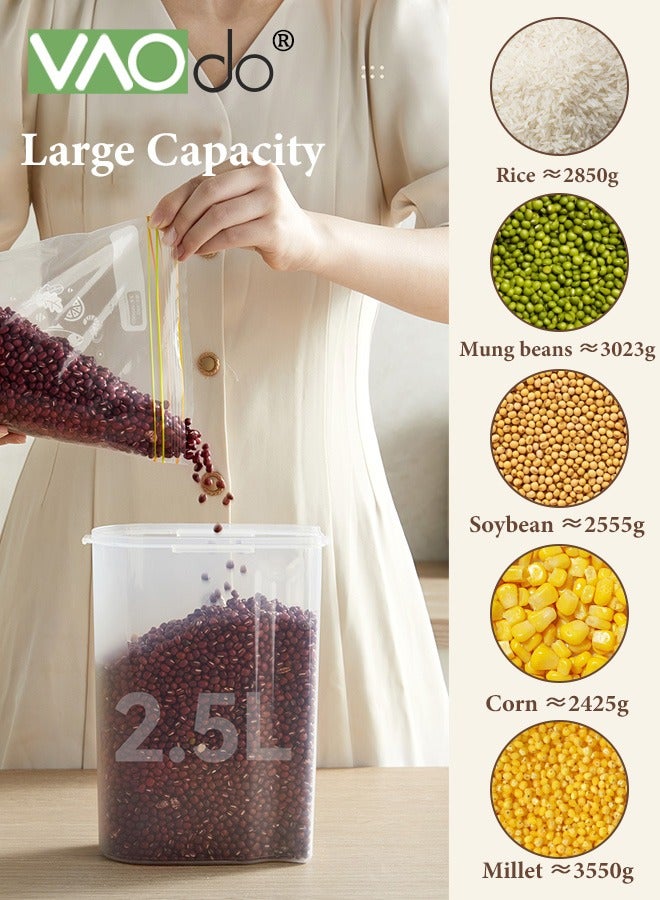 فاو دو حاوية تخزين أرز سعة 2.5 لتر، موزع دقيق حبوب محكم الإغلاق مع فوهة صب وكوب قياس، صندوق تخزين طعام جاف شفاف من البلاستيك للمطبخ، للحبوب والشوفان والوجبات الخفيفة وطعام الكلاب الأليفة - Image 2