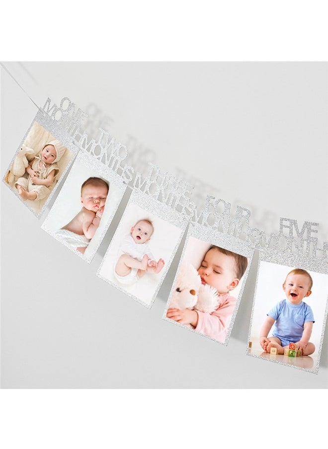 yongsheng First Birthday Photo Frame，Birthday Photo Banner Decorations for Baby from Newborn to 12 Months, One Year Old First Birthday Photo Banner Decorations with Frame (Silver)  - Image 2