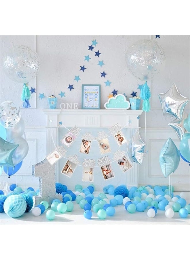 yongsheng First Birthday Photo Frame，Birthday Photo Banner Decorations for Baby from Newborn to 12 Months, One Year Old First Birthday Photo Banner Decorations with Frame (Silver)  - Image 4