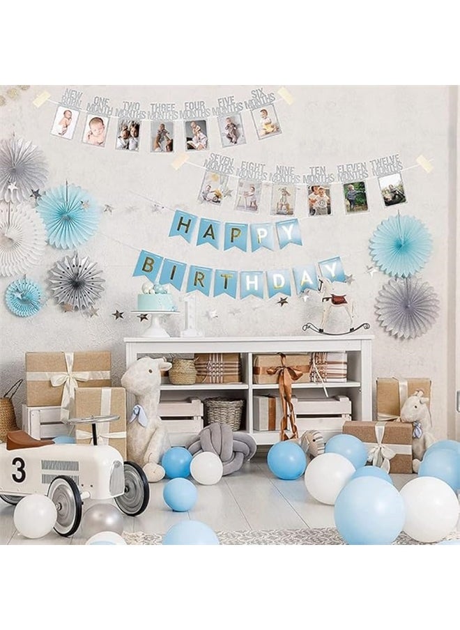 yongsheng First Birthday Photo Frame，Birthday Photo Banner Decorations for Baby from Newborn to 12 Months, One Year Old First Birthday Photo Banner Decorations with Frame (Silver)  - Image 5