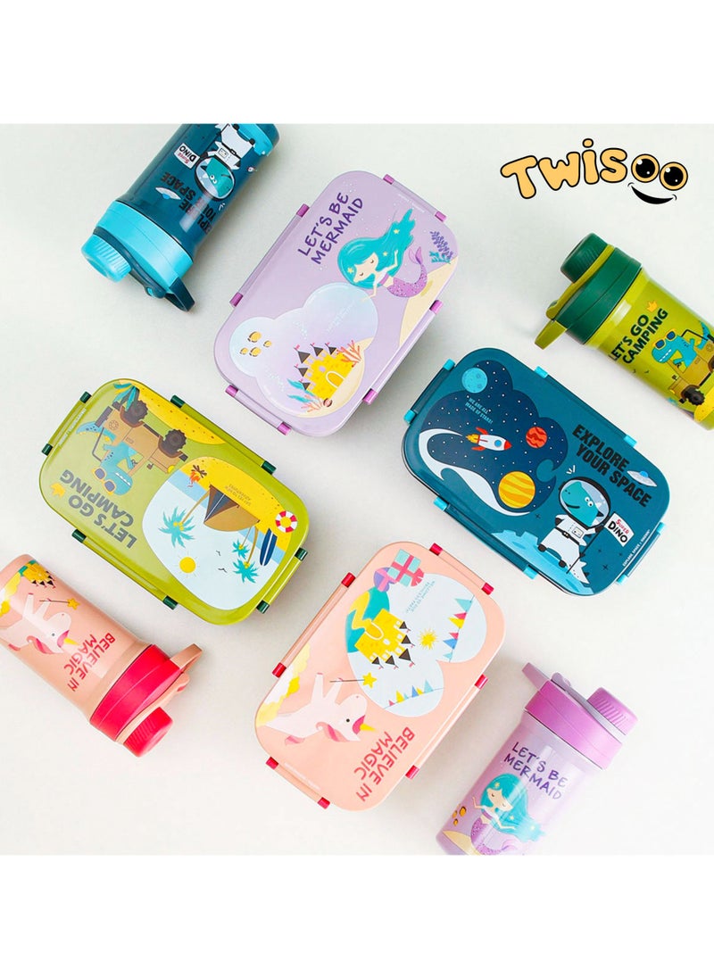 Twisoo - Twisoo Kids Space Lunch Box and Water Bottle Combo Set - 1800ml Leakproof 3-Compartment Lunchbox with Spoon, BPA-Free Food Grade Plastic, 500ml Spillproof Water Bottle for School (Green) - Image 1