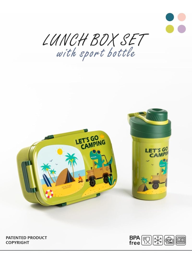 Twisoo - Twisoo Kids Space Lunch Box and Water Bottle Combo Set - 1800ml Leakproof 3-Compartment Lunchbox with Spoon, BPA-Free Food Grade Plastic, 500ml Spillproof Water Bottle for School (Green) - Image 1