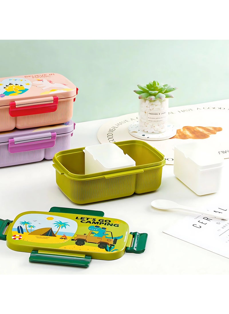 Twisoo - Twisoo Kids Space Lunch Box and Water Bottle Combo Set - 1800ml Leakproof 3-Compartment Lunchbox with Spoon, BPA-Free Food Grade Plastic, 500ml Spillproof Water Bottle for School (Green) - Image 1