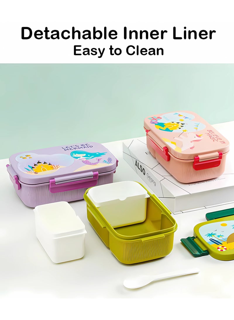 Twisoo - Twisoo Kids Space Lunch Box and Water Bottle Combo Set - 1800ml Leakproof 3-Compartment Lunchbox with Spoon, BPA-Free Food Grade Plastic, 500ml Spillproof Water Bottle for School (Green) - Image 1