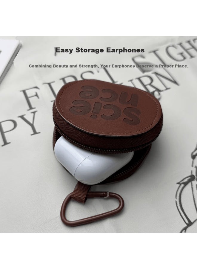 Kmaxai Mini Earphone Storage Bag Portable Dopamine Travel Organizer Cute Coin Purse Keychain Lanyard Strap Brown - Image 1