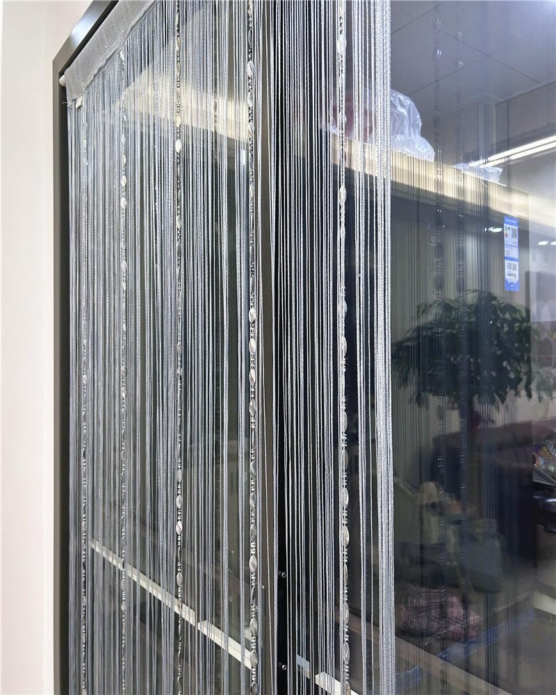 ave split 100cmX200cm Decorative Door String Curtain Beads Wall Panel Fringe Window Room Divider Blind for Wedding Coffee House Restaurant Parts Door Divider Beads Tassel Screen Decoration (silver25) - Image 3