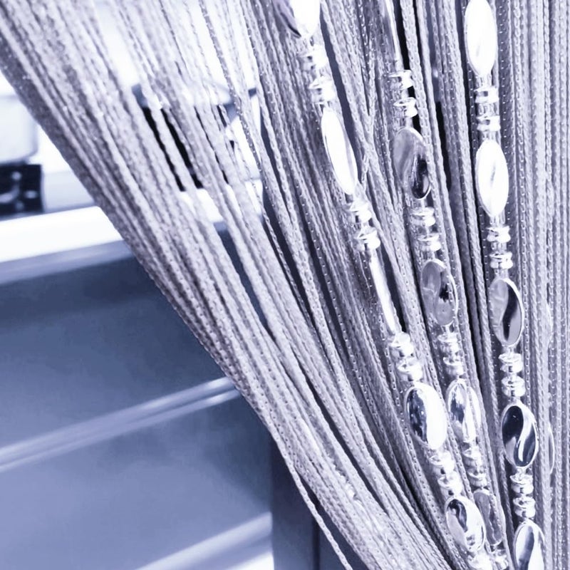 ave split 100cmX200cm Decorative Door String Curtain Beads Wall Panel Fringe Window Room Divider Blind for Wedding Coffee House Restaurant Parts Door Divider Beads Tassel Screen Decoration (silver25) - Image 1