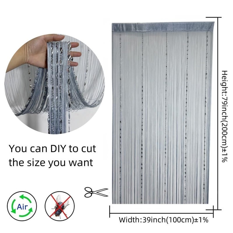 ave split 100cmX200cm Decorative Door String Curtain Beads Wall Panel Fringe Window Room Divider Blind for Wedding Coffee House Restaurant Parts Door Divider Beads Tassel Screen Decoration (silver25) - Image 2