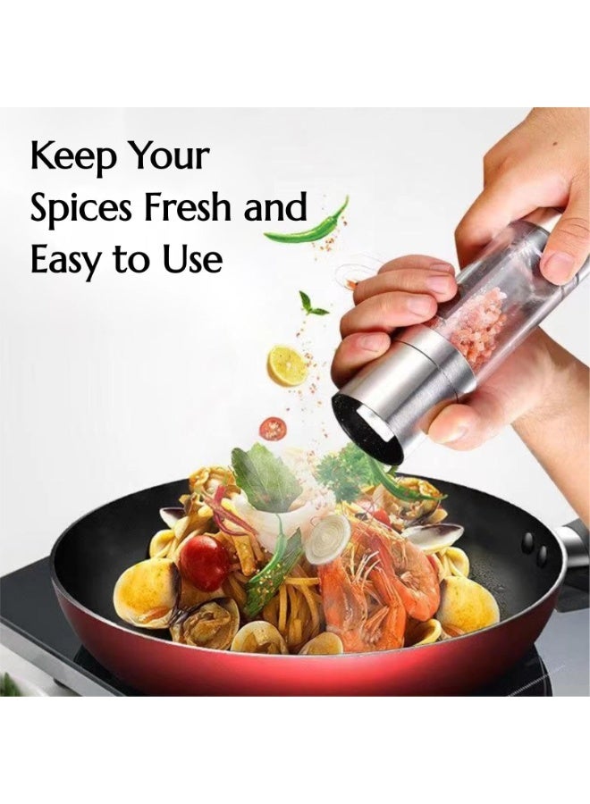 مطحنة ملح وفلفل يدوية 2 في 1 من الفولاذ المقاوم للصدأ، قابلة لإعادة التعبئة، مزودة بدوار سيراميك وحجرة أكريليك شفافة مزدوجة، مع إمكانية تعديل درجة الخشونة. - Image 2