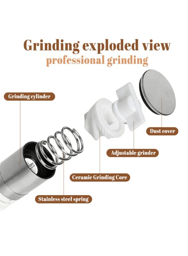 مطحنة ملح وفلفل يدوية 2 في 1 من الفولاذ المقاوم للصدأ، قابلة لإعادة التعبئة، مزودة بدوار سيراميك وحجرة أكريليك شفافة مزدوجة، مع إمكانية تعديل درجة الخشونة. - Image 4