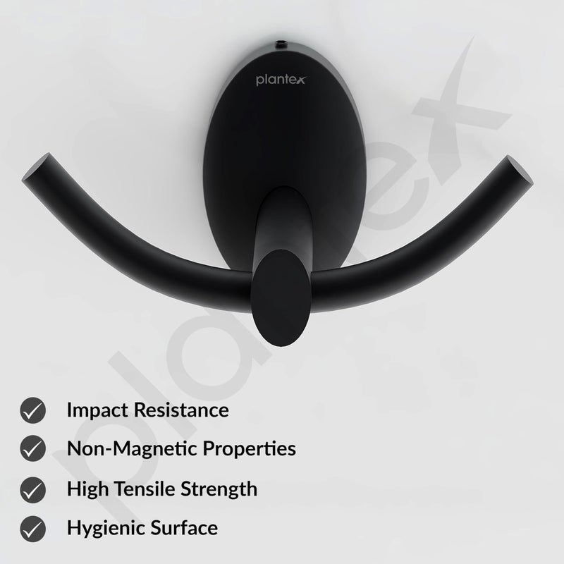 Plantex 304 Grade Stainless Steel Robe Hook for Hanging Clothes/Towel Hanger/Hooks for Bathroom/Living Room/Bathroom Accessories - Oreva (Black) - Image 2