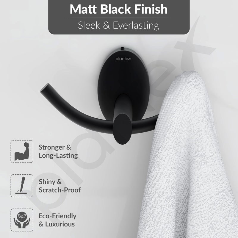 Plantex 304 Grade Stainless Steel Robe Hook for Hanging Clothes/Towel Hanger/Hooks for Bathroom/Living Room/Bathroom Accessories - Oreva (Black) - Image 5