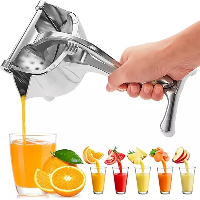 Rikriva Aluminium juicer Manual Hand Press Fruit Juicer with Heavy Quality Detachable Lever for Citrus Lime Juicer or Orange Juicer Steel Handle Juicer for Instant Juice Aluminium Silver Color - Image 1
