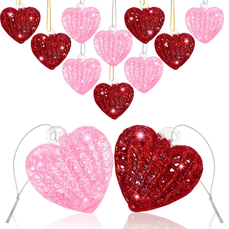 Bskifnn 12PCS Heart Ornaments for Valentine Crystal Glass Heart Shape Hanging Ornaments for Christmas Valentine's Anniversary Wedding Party Decoration - Image 1