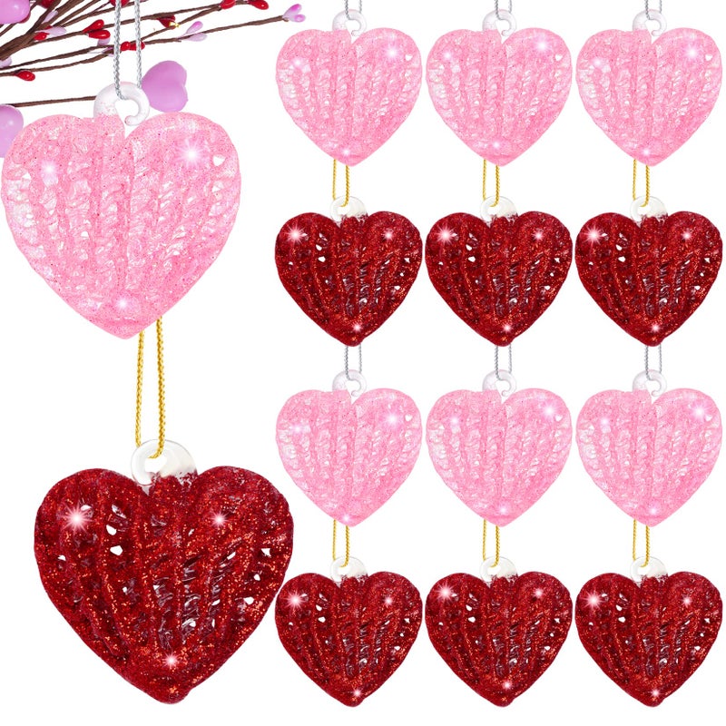 Bskifnn 12PCS Heart Ornaments for Valentine Crystal Glass Heart Shape Hanging Ornaments for Christmas Valentine's Anniversary Wedding Party Decoration - Image 2