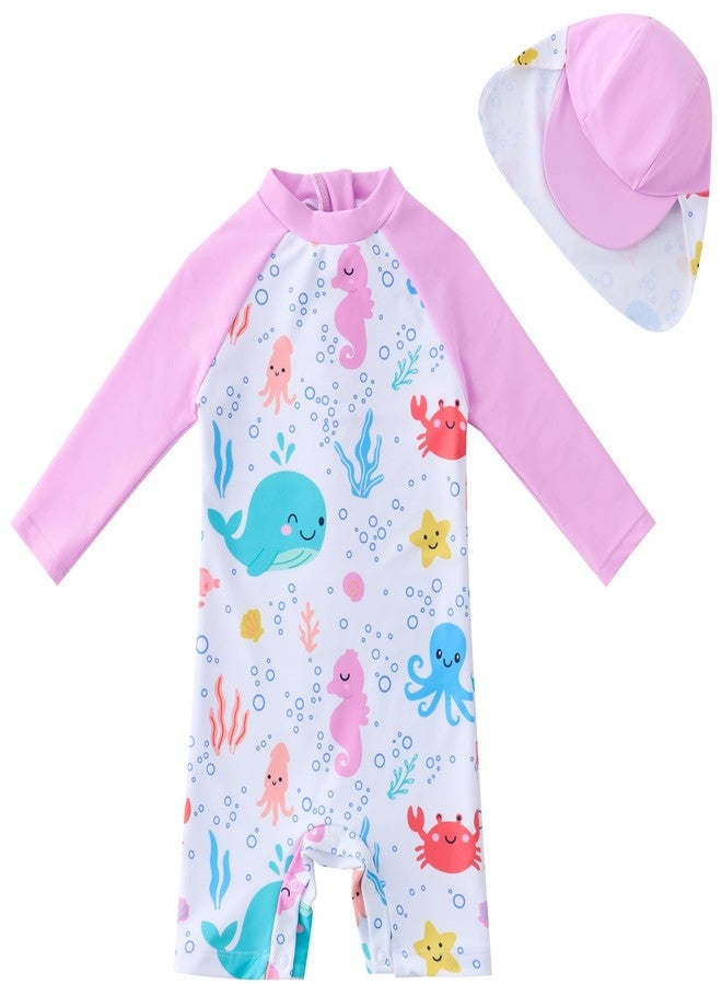 UMELOK Baby Girls Swimsuit UPF 50+ Sun Protection One Piece Bathing Suits with Hat (Light Pink, Whale, 12-18 Months) - Image 1