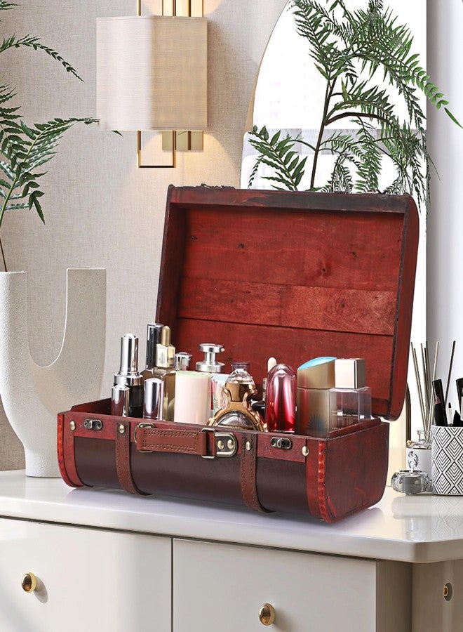 ELLDOO Vintage Wooden Storage Chest, Portable Decorative Luggage Suitcase, Vintage Red Treasure Chest Box, Pirate Keepsakes Box for Gifts, Chest Storage Box for Decor Storage Travel - Image 4