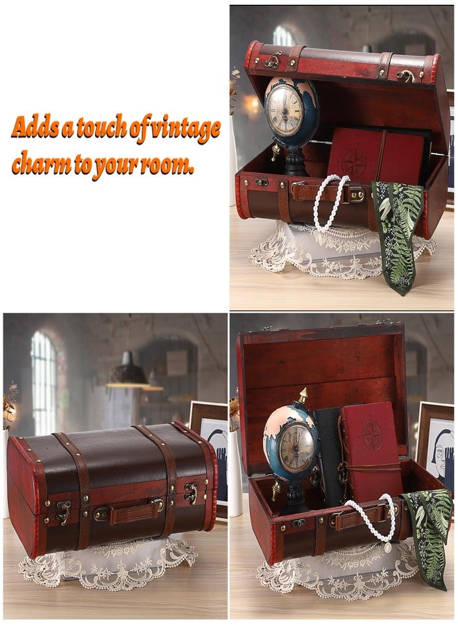 ELLDOO Vintage Wooden Storage Chest, Portable Decorative Luggage Suitcase, Vintage Red Treasure Chest Box, Pirate Keepsakes Box for Gifts, Chest Storage Box for Decor Storage Travel - Image 3