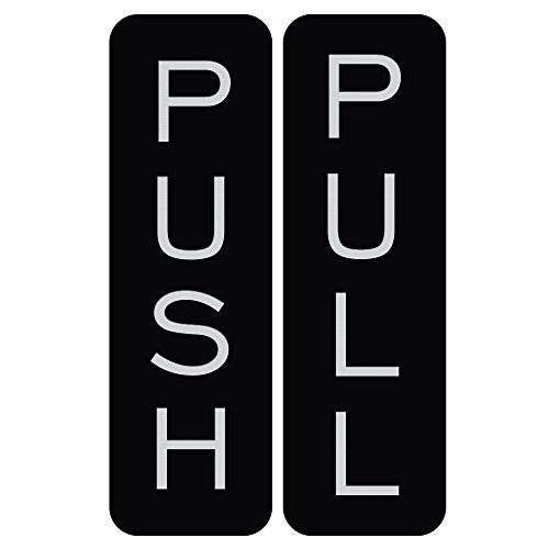 All Quality Basic Vertical Push Pull Door Sign (Black/Silver) - Small - Image 1