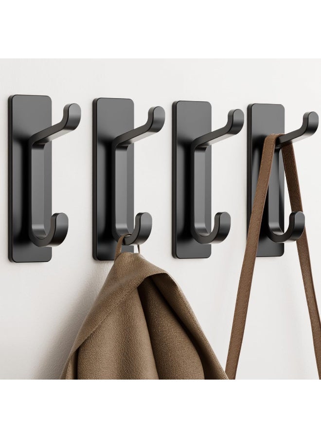 4 Pcs Stainless Steel Clothes Hooks - Heavy Duty Adhesive Wall Hooks For Coats  Hats, No Drill Required 304 Stainless Steel Mounting Hooks, Multifunctional Hooks For Home Organization , Self Adhesive Wall Hooks, Coat Hooks for Bathroom, Shower, Kitchen, Wall  Door, Black (8.5*3cm) - Image 1