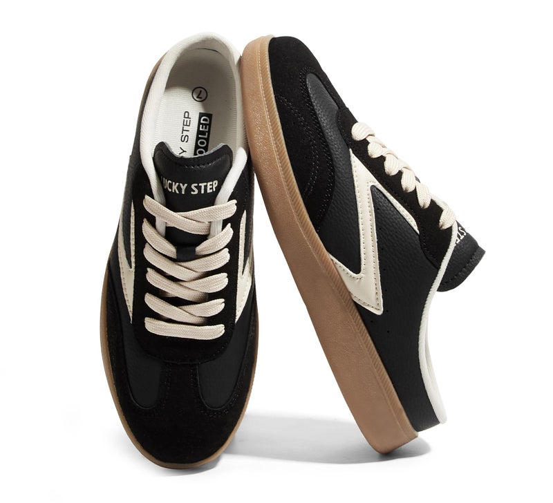 LUCKY STEP Womenâ€™s Slip On Mules Sneakers Fashion Backless Walking Shoes Non Slip Retro Casual Open Back Shoe(8.5 M US Black/White) - Image 1
