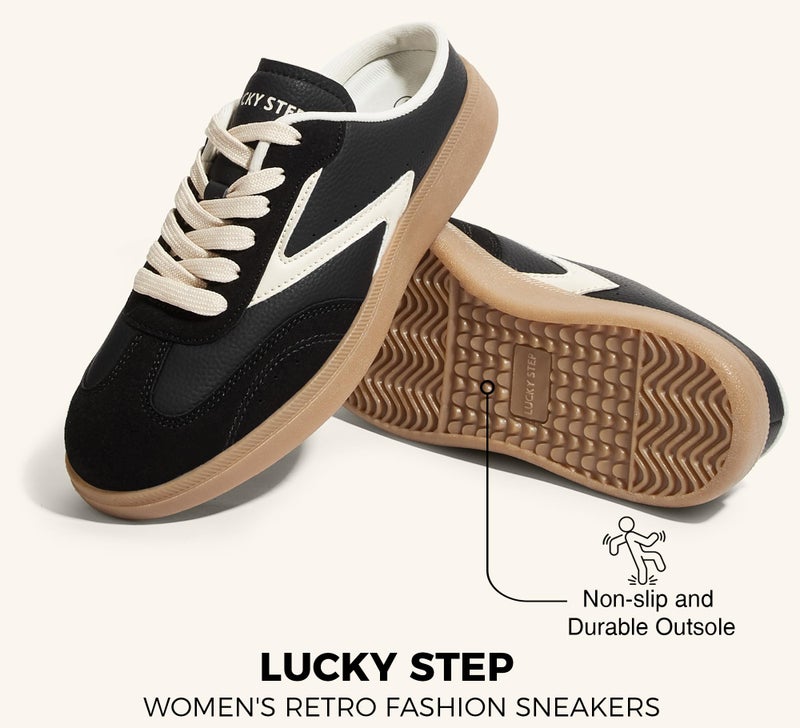 LUCKY STEP Womenâ€™s Slip On Mules Sneakers Fashion Backless Walking Shoes Non Slip Retro Casual Open Back Shoe(8.5 M US Black/White) - Image 4
