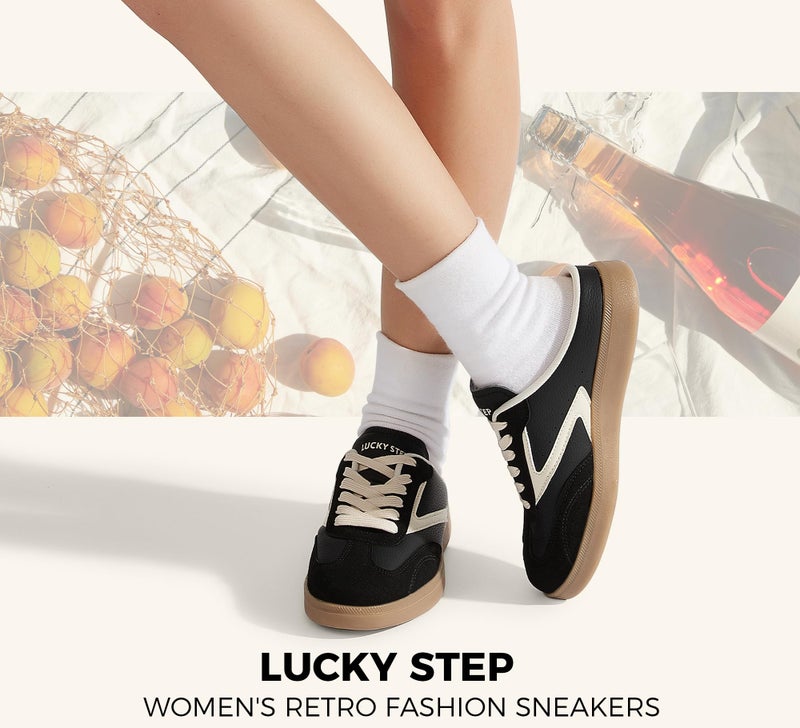 LUCKY STEP Womenâ€™s Slip On Mules Sneakers Fashion Backless Walking Shoes Non Slip Retro Casual Open Back Shoe(8.5 M US Black/White) - Image 2