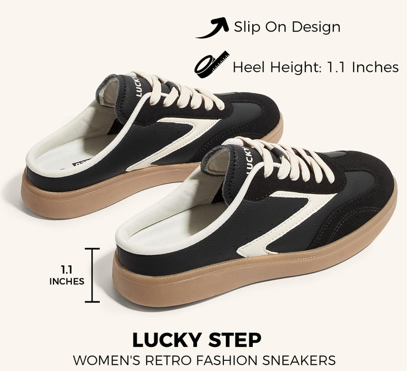 LUCKY STEP Womenâ€™s Slip On Mules Sneakers Fashion Backless Walking Shoes Non Slip Retro Casual Open Back Shoe(8.5 M US Black/White) - Image 3