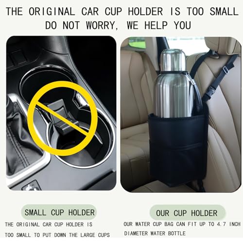 yicheyiyou Large Car Cup Holder Expander, Fits Large 24/36/40/46oz Water Bottles, Big Drinks Holder Bag- Universal Auto Vehicle for Cars, SUV & Truck RV's Golf-carts (Black) - Image 2