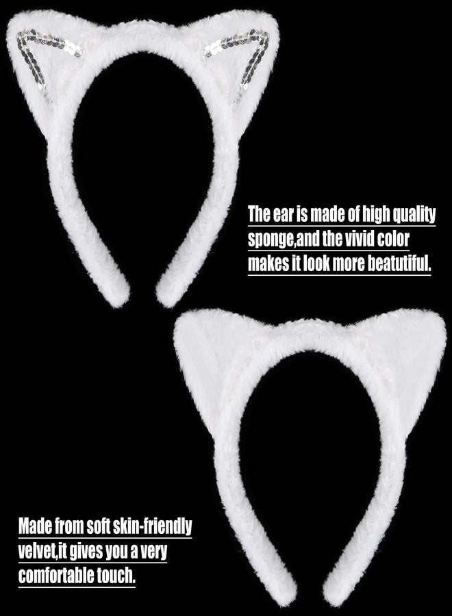EVERMARKET 3 Pieces White Cat Costume Set Cat Glitter Ears Headband Tail and Bow Tie Animal Fancy Dress Cat Costume Kit Party Accessories for Halloween,Birthday,Christmas,Cosplay Dress Up Party Decorations - Image 3