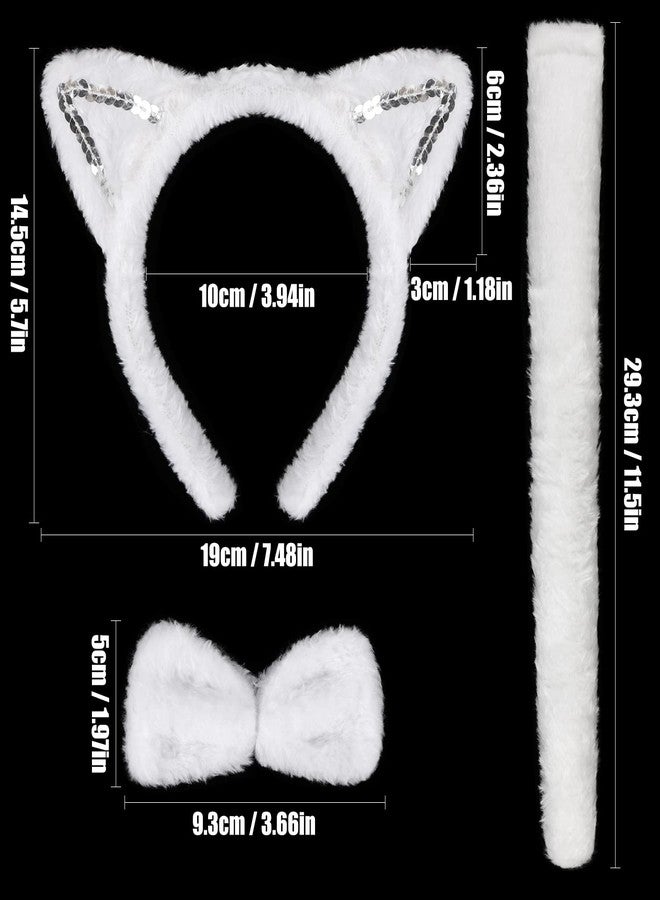 EVERMARKET 3 Pieces White Cat Costume Set Cat Glitter Ears Headband Tail and Bow Tie Animal Fancy Dress Cat Costume Kit Party Accessories for Halloween,Birthday,Christmas,Cosplay Dress Up Party Decorations - Image 2