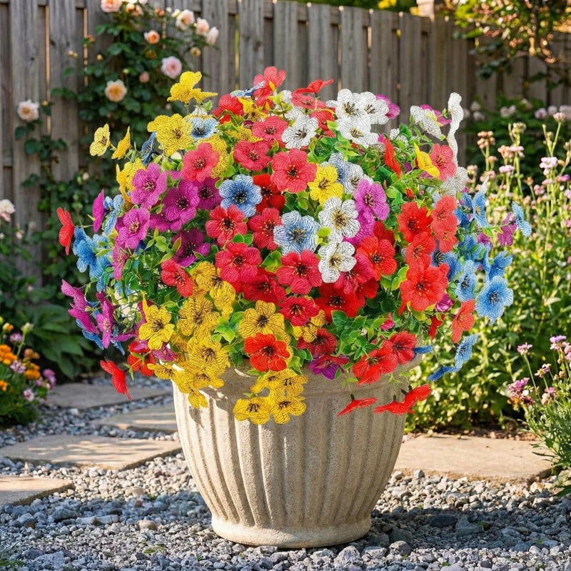 ATTGREAT Artificial Flowers Outdoor Faux Plants UV Resistant 12 Bundles Fake Patio Flowers Plastic Greenery Plnats Outside Bulk for Spring Garden Hanging Planter Home Vase Decor, Multicolor - Image 1