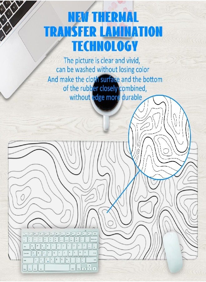 Extended Big Mouse Pad Large,100cm X 50cm X 0.3cm ，XL Gaming Mouse Pad Desk Pad,Computer Keyboard Mouse Mat Mousepad ,White Topographic