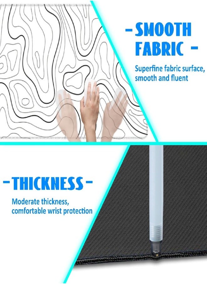 Extended Big Mouse Pad Large,100cm X 50cm X 0.3cm ，XL Gaming Mouse Pad Desk Pad,Computer Keyboard Mouse Mat Mousepad ,White Topographic