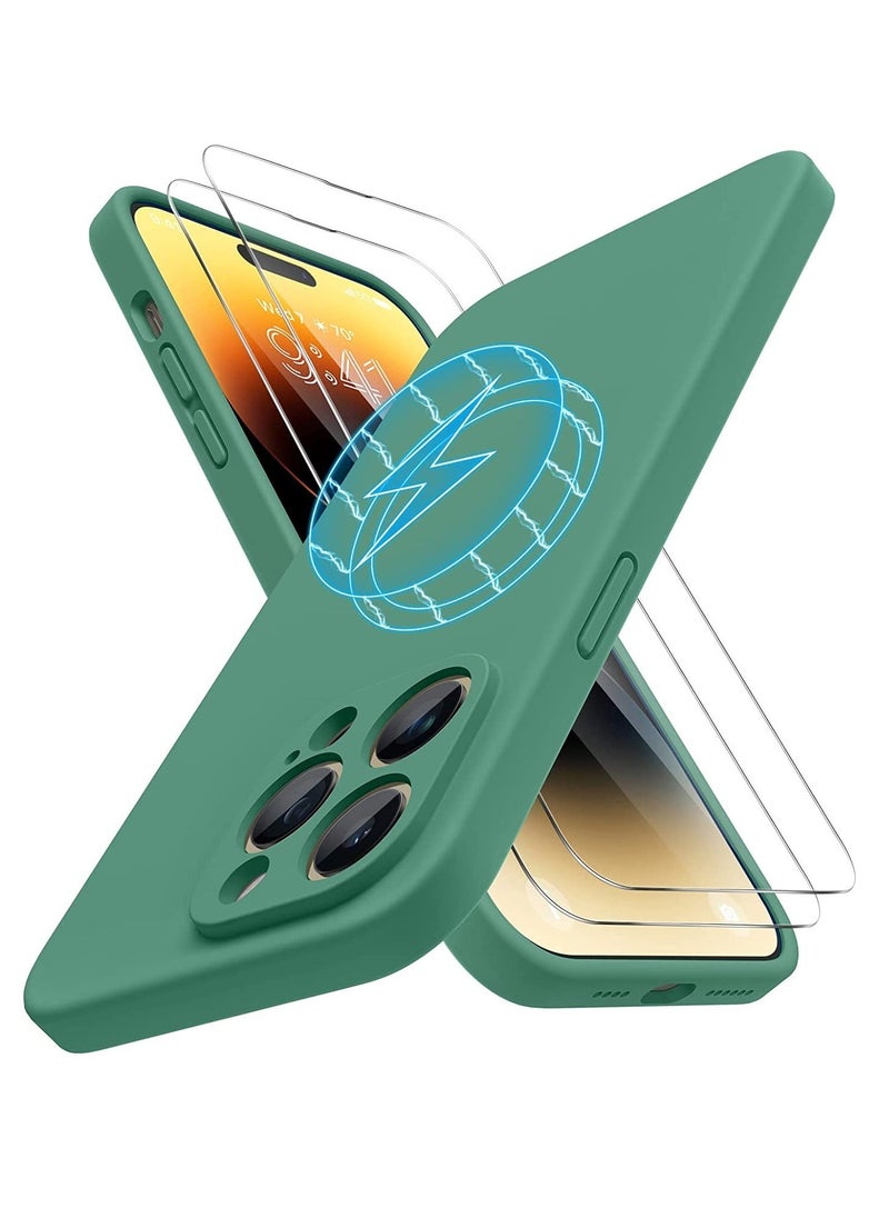 Raxoom iPhone 14 Pro Max Case, with 2 Pack Screen Protectors,[Upgraded Enhanced Camera Protection],Shockproof Liquid Silicone Case 6.7 inch(Magnetic Acacia Green) - Image 1