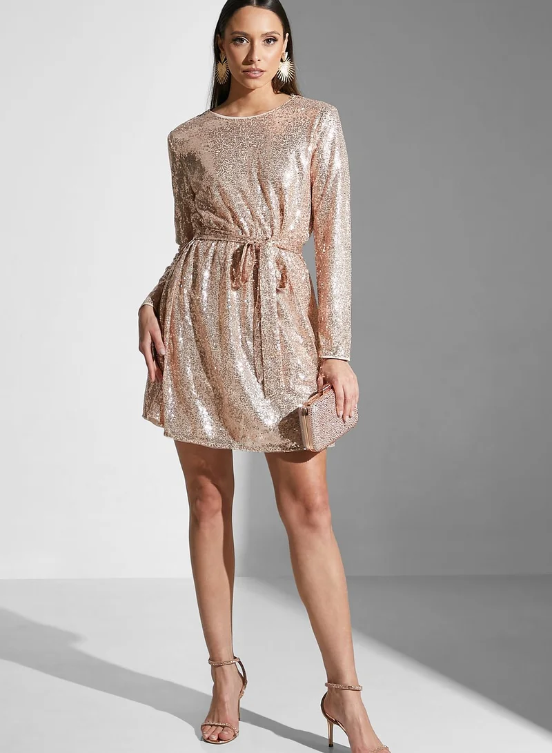 Chi-Chi London Sequin Tie Waist Dress