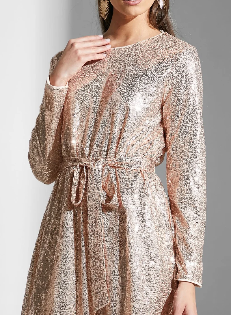 Chi-Chi London Sequin Tie Waist Dress