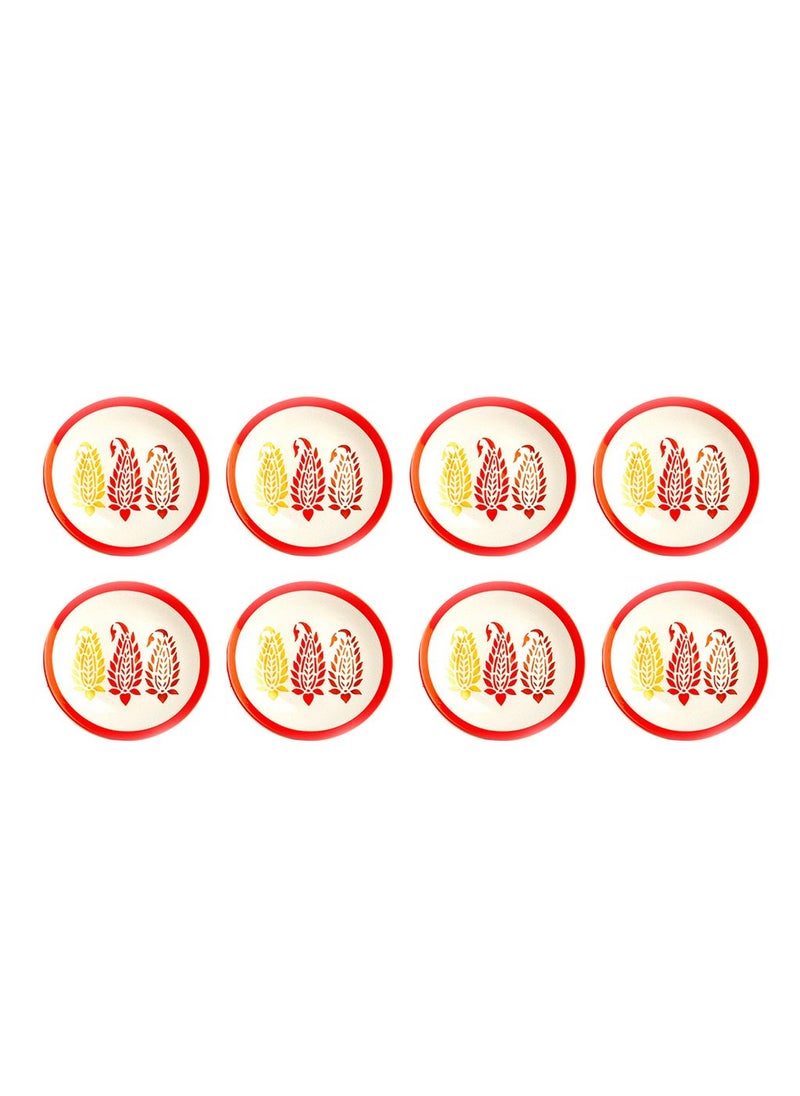 Caffeine - Caffeine Ceramic Handmade Red Boota Quarter Plates 7 Inch Set of 8 - Image 1