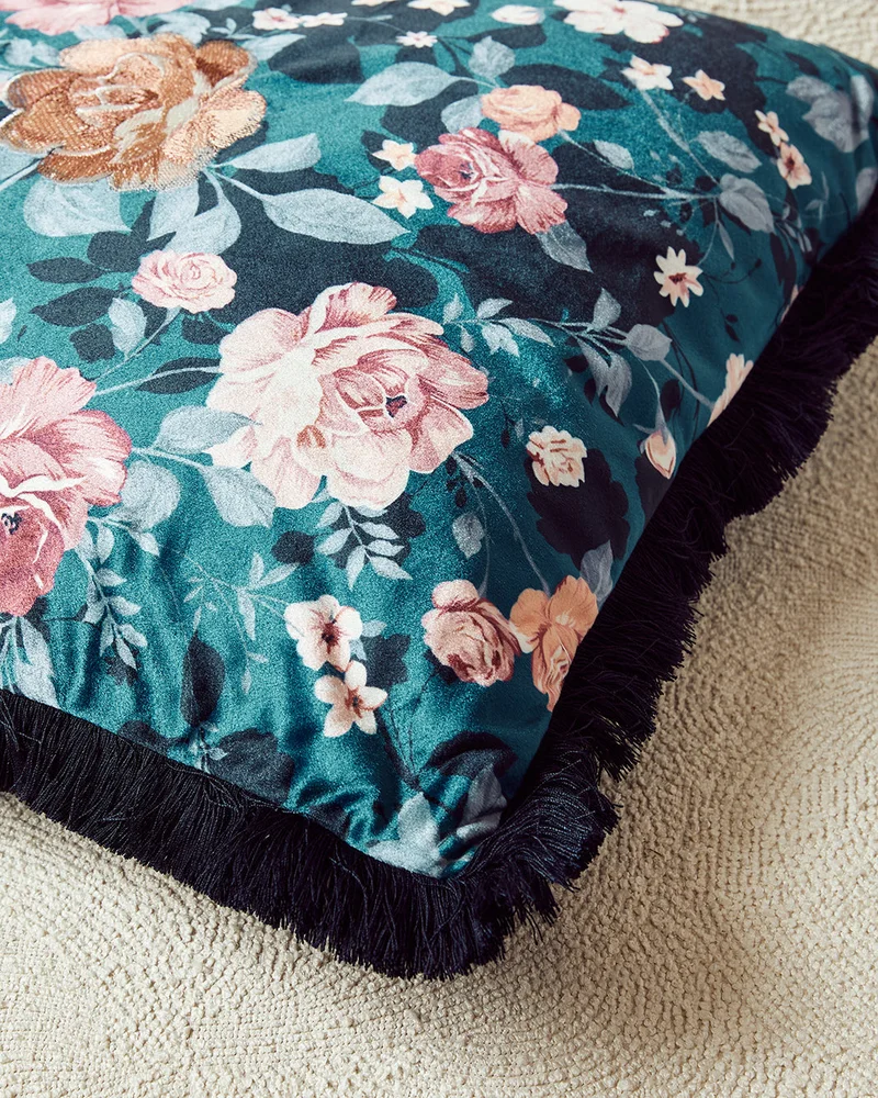 REDTAG Navy Floral Embroidered Cushion