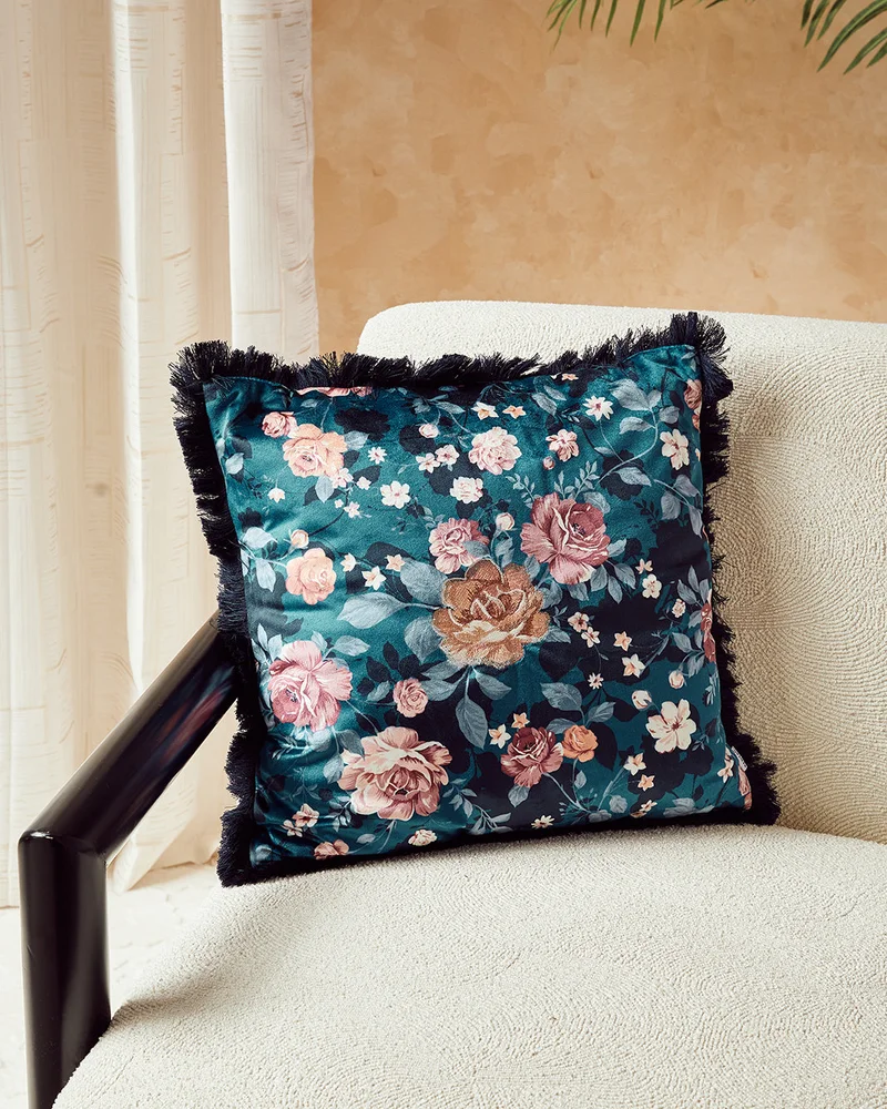 REDTAG Navy Floral Embroidered Cushion