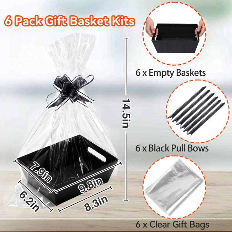MADHOLLY 6 Set Baskets for Gifts Empty - Sturdy Kraft Graduation Gift Basket Kit with Cellophane Wrap Pull Bows for Men, Career Promotion, Birthday Gift Wrapping, Black - Image 2