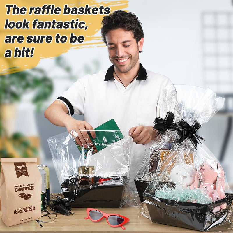 MADHOLLY 6 Set Baskets for Gifts Empty - Sturdy Kraft Graduation Gift Basket Kit with Cellophane Wrap Pull Bows for Men, Career Promotion, Birthday Gift Wrapping, Black - Image 3