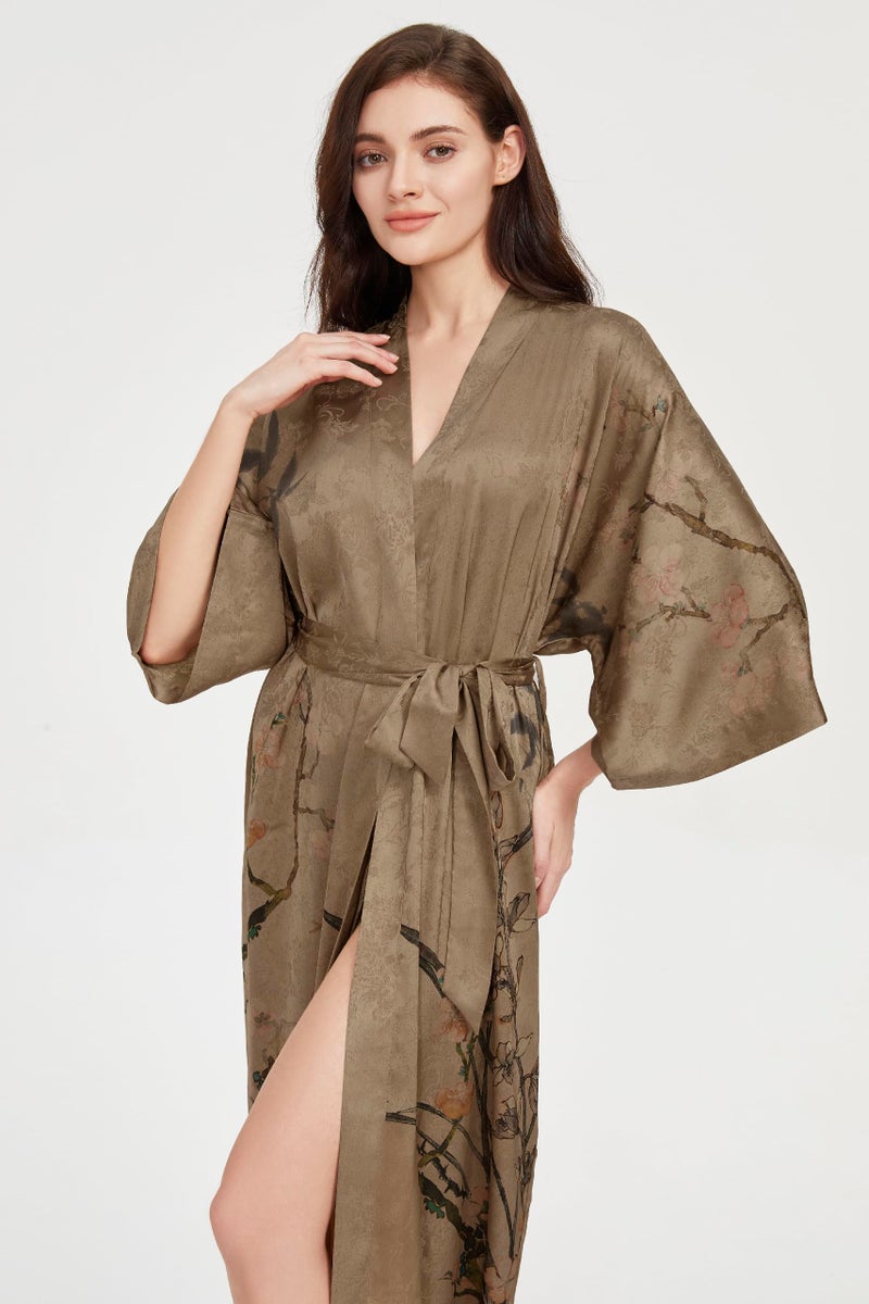 PRODESIGN Long Kimono Robe Satin Sleepwear Gradient Watercolor Silky Kimono Nightgown Bathrobe Kimono Blouse Cardigan - Image 5