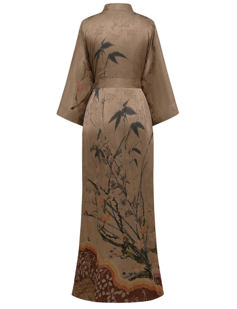 PRODESIGN Long Kimono Robe Satin Sleepwear Gradient Watercolor Silky Kimono Nightgown Bathrobe Kimono Blouse Cardigan - Image 2