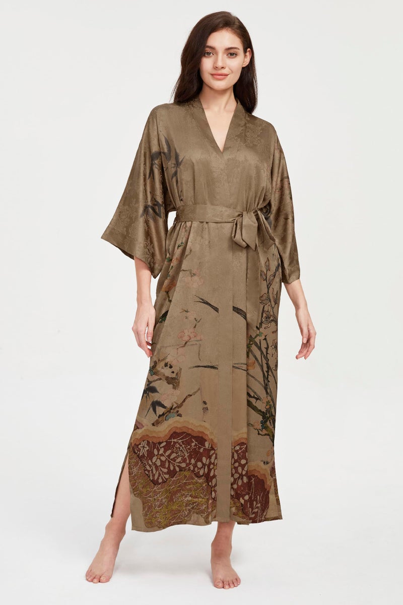 PRODESIGN Long Kimono Robe Satin Sleepwear Gradient Watercolor Silky Kimono Nightgown Bathrobe Kimono Blouse Cardigan - Image 3
