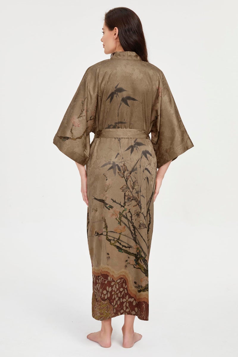 PRODESIGN Long Kimono Robe Satin Sleepwear Gradient Watercolor Silky Kimono Nightgown Bathrobe Kimono Blouse Cardigan - Image 4