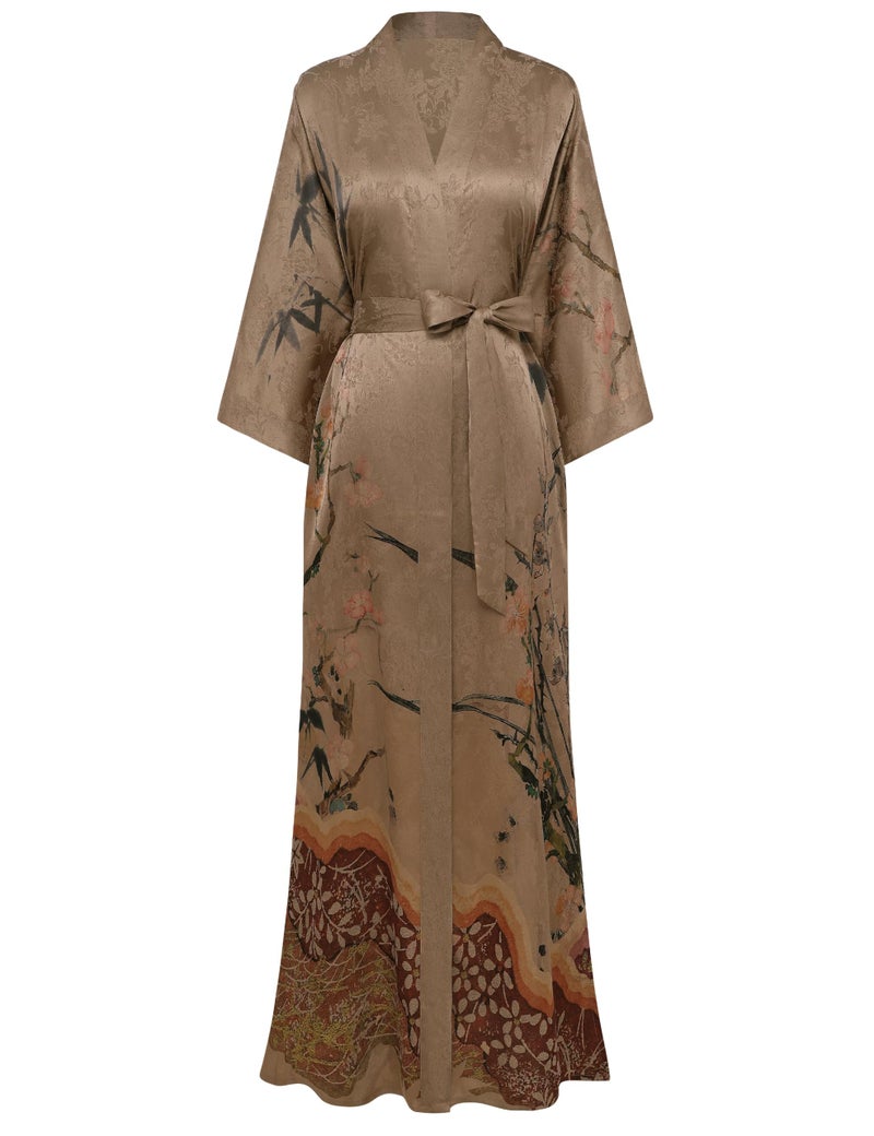 PRODESIGN Long Kimono Robe Satin Sleepwear Gradient Watercolor Silky Kimono Nightgown Bathrobe Kimono Blouse Cardigan - Image 1