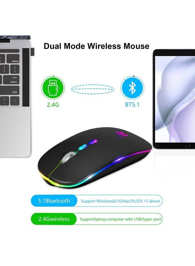 HotLife LED Wireless Mouse, Slim Rechargeable Silent Portable USB Optical 2.4G Wireless Bluetooth Two Mode Computer Mice with USB Receiver and Type C Adapter (Black) - Image 4
