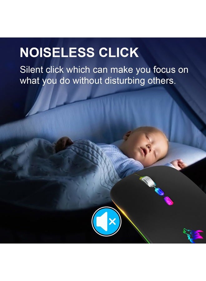 HotLife LED Wireless Mouse, Slim Rechargeable Silent Portable USB Optical 2.4G Wireless Bluetooth Two Mode Computer Mice with USB Receiver and Type C Adapter (Black) - Image 3