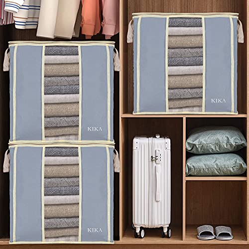 KIKA Non Woven Homs Large Clothes,Toys,Pillow&Blanket Storage Bag,Foldable Storage Organizer|Closet,Almirah,Under-Bed And Wardrobe Organizer For Home Storage 60Lx3= 180 L,3 Pcs Pack(Grey),Large Size - Image 3